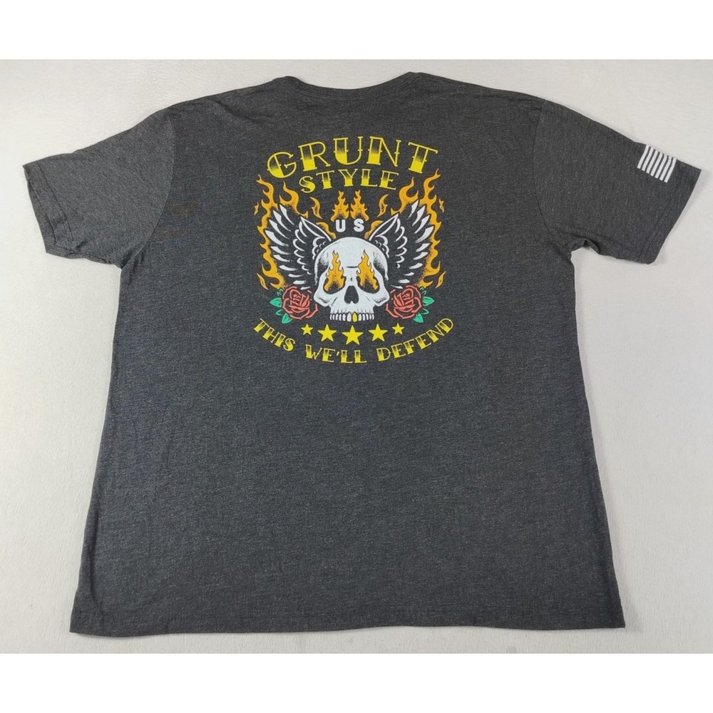 Grunt Style Shirt Mens XL Black Skull Flames Wings Graphic Tee This We'll Defend